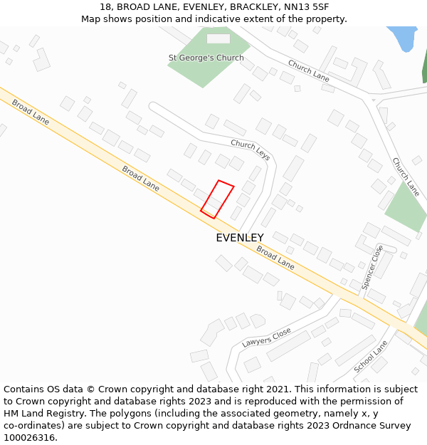 18, BROAD LANE, EVENLEY, BRACKLEY, NN13 5SF: Location map and indicative extent of plot