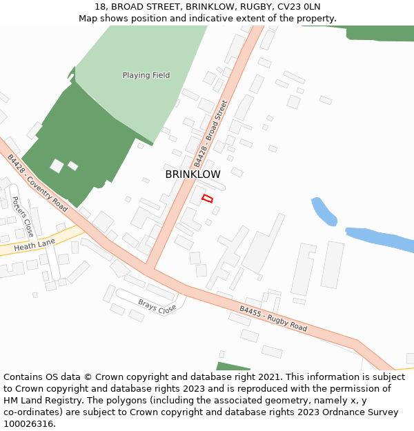 18, BROAD STREET, BRINKLOW, RUGBY, CV23 0LN: Location map and indicative extent of plot