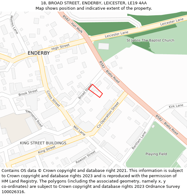 18, BROAD STREET, ENDERBY, LEICESTER, LE19 4AA: Location map and indicative extent of plot