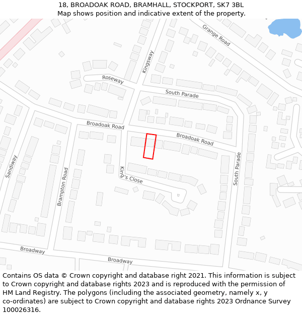 18, BROADOAK ROAD, BRAMHALL, STOCKPORT, SK7 3BL: Location map and indicative extent of plot