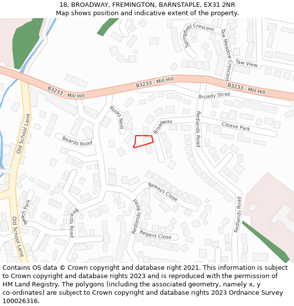 18, BROADWAY, FREMINGTON, BARNSTAPLE, EX31 2NR: Location map and indicative extent of plot