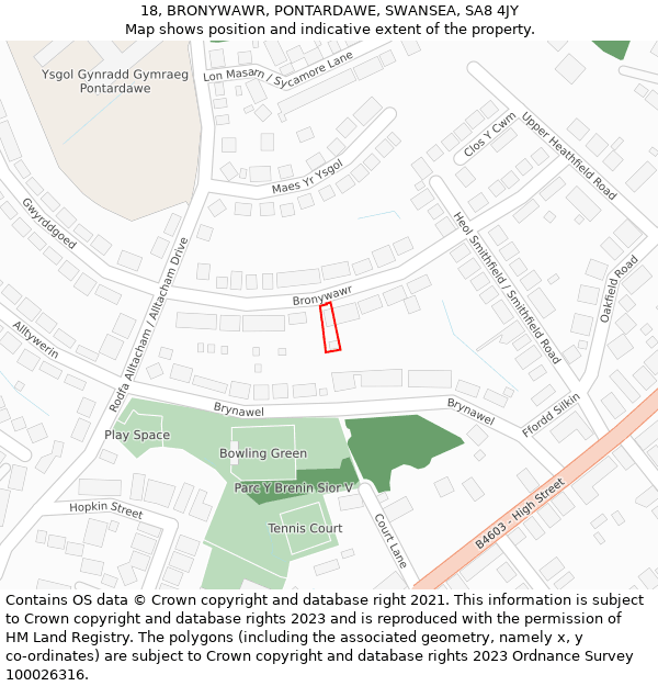 18, BRONYWAWR, PONTARDAWE, SWANSEA, SA8 4JY: Location map and indicative extent of plot