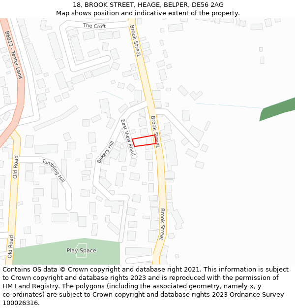 18, BROOK STREET, HEAGE, BELPER, DE56 2AG: Location map and indicative extent of plot