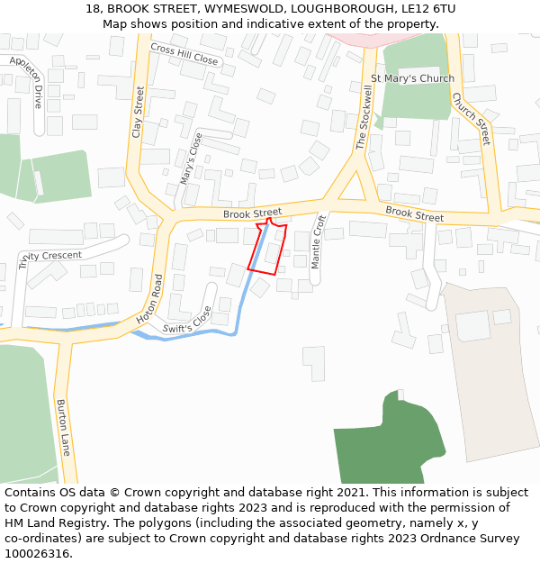 18, BROOK STREET, WYMESWOLD, LOUGHBOROUGH, LE12 6TU: Location map and indicative extent of plot