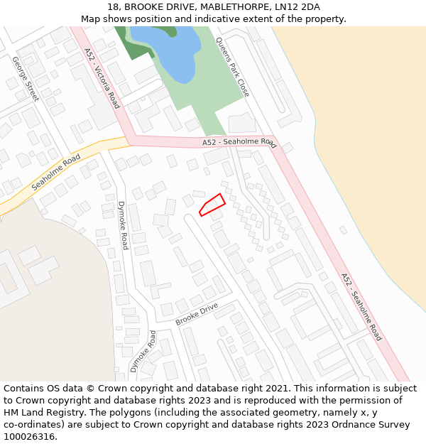 18, BROOKE DRIVE, MABLETHORPE, LN12 2DA: Location map and indicative extent of plot