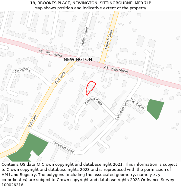 18, BROOKES PLACE, NEWINGTON, SITTINGBOURNE, ME9 7LP: Location map and indicative extent of plot