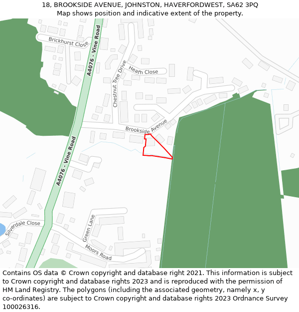 18, BROOKSIDE AVENUE, JOHNSTON, HAVERFORDWEST, SA62 3PQ: Location map and indicative extent of plot