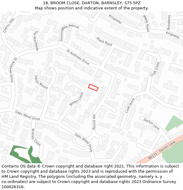 18, BROOM CLOSE, DARTON, BARNSLEY, S75 5PZ: Location map and indicative extent of plot