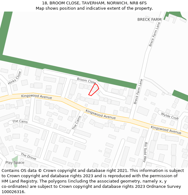 18, BROOM CLOSE, TAVERHAM, NORWICH, NR8 6FS: Location map and indicative extent of plot
