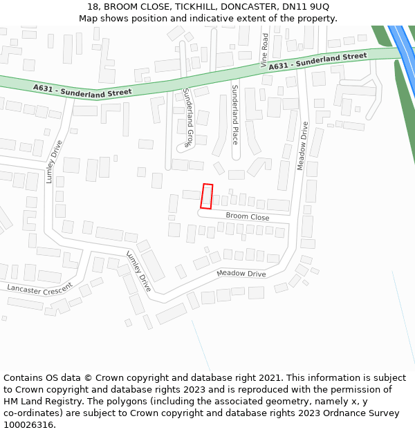 18, BROOM CLOSE, TICKHILL, DONCASTER, DN11 9UQ: Location map and indicative extent of plot