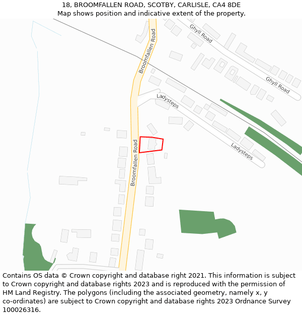 18, BROOMFALLEN ROAD, SCOTBY, CARLISLE, CA4 8DE: Location map and indicative extent of plot