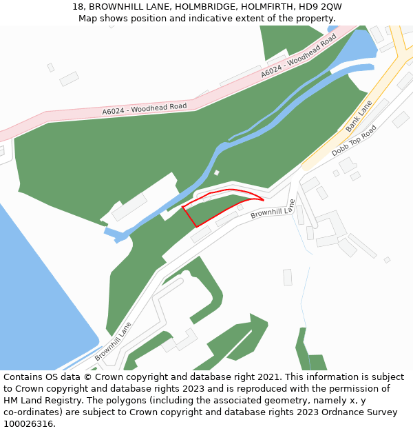 18, BROWNHILL LANE, HOLMBRIDGE, HOLMFIRTH, HD9 2QW: Location map and indicative extent of plot