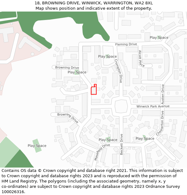 18, BROWNING DRIVE, WINWICK, WARRINGTON, WA2 8XL: Location map and indicative extent of plot