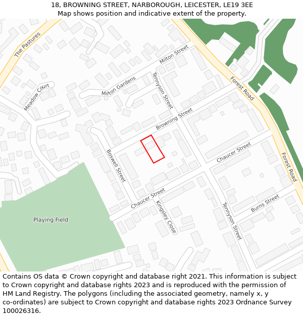 18, BROWNING STREET, NARBOROUGH, LEICESTER, LE19 3EE: Location map and indicative extent of plot