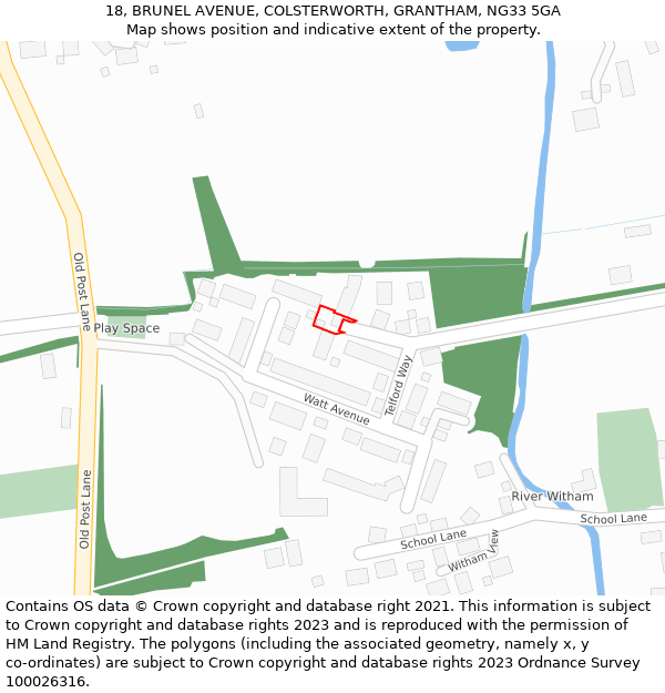 18, BRUNEL AVENUE, COLSTERWORTH, GRANTHAM, NG33 5GA: Location map and indicative extent of plot