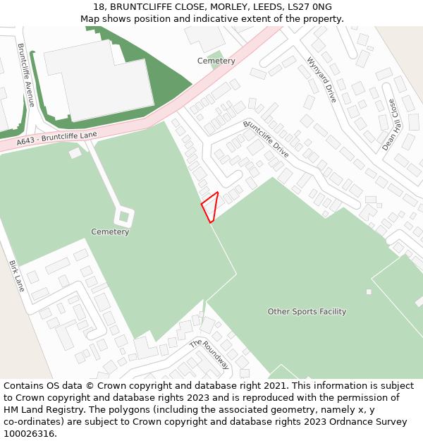 18, BRUNTCLIFFE CLOSE, MORLEY, LEEDS, LS27 0NG: Location map and indicative extent of plot