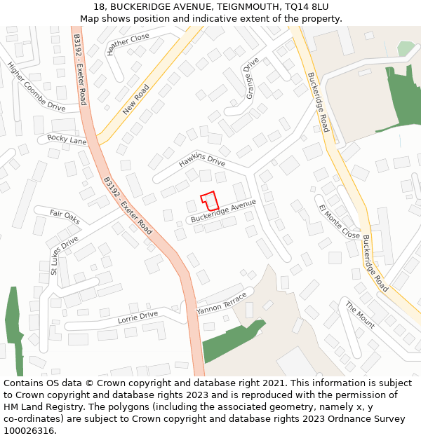 18, BUCKERIDGE AVENUE, TEIGNMOUTH, TQ14 8LU: Location map and indicative extent of plot