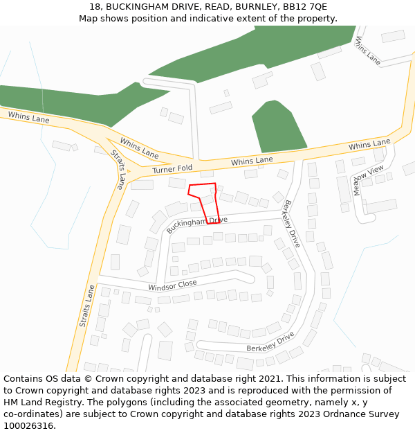 18, BUCKINGHAM DRIVE, READ, BURNLEY, BB12 7QE: Location map and indicative extent of plot