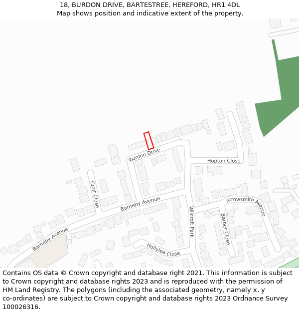 18, BURDON DRIVE, BARTESTREE, HEREFORD, HR1 4DL: Location map and indicative extent of plot