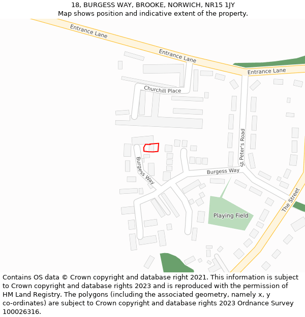 18, BURGESS WAY, BROOKE, NORWICH, NR15 1JY: Location map and indicative extent of plot