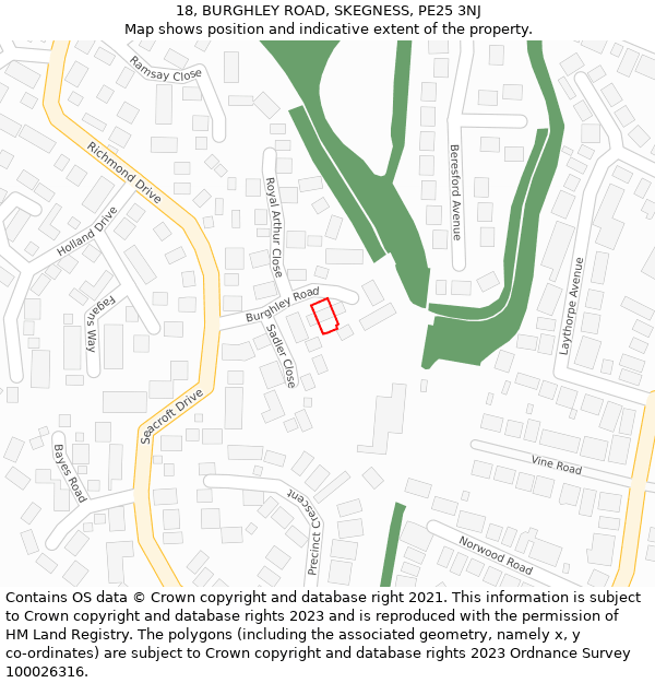 18, BURGHLEY ROAD, SKEGNESS, PE25 3NJ: Location map and indicative extent of plot