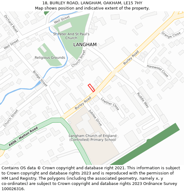 18, BURLEY ROAD, LANGHAM, OAKHAM, LE15 7HY: Location map and indicative extent of plot