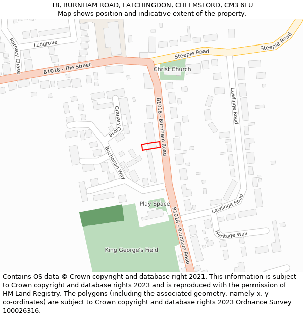 18, BURNHAM ROAD, LATCHINGDON, CHELMSFORD, CM3 6EU: Location map and indicative extent of plot