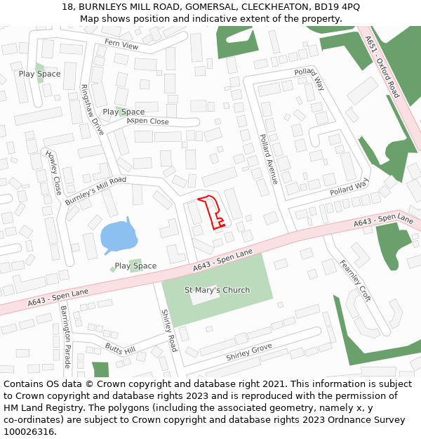 18, BURNLEYS MILL ROAD, GOMERSAL, CLECKHEATON, BD19 4PQ: Location map and indicative extent of plot