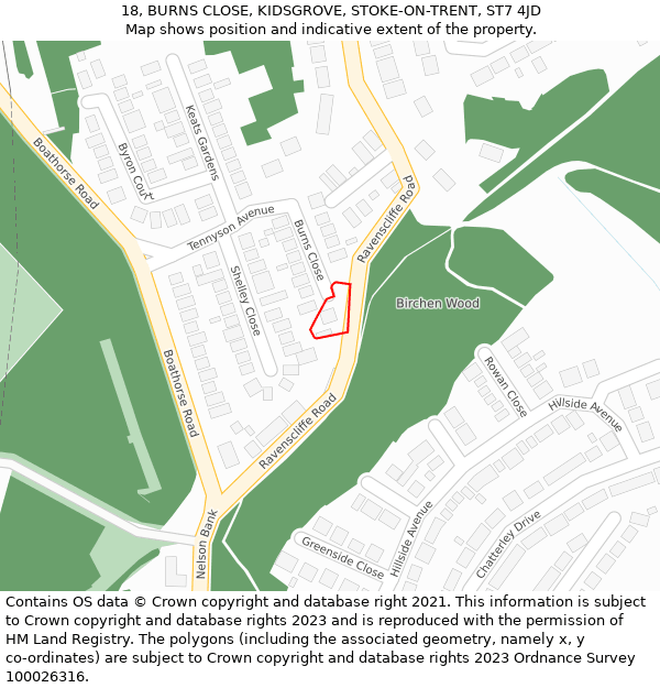 18, BURNS CLOSE, KIDSGROVE, STOKE-ON-TRENT, ST7 4JD: Location map and indicative extent of plot