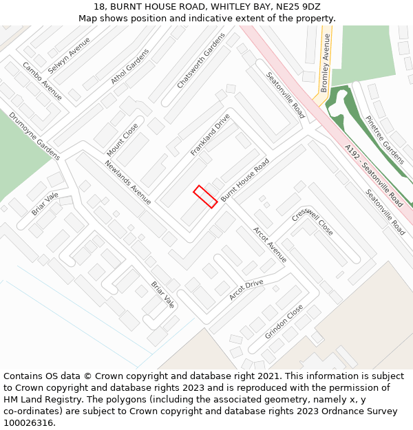 18, BURNT HOUSE ROAD, WHITLEY BAY, NE25 9DZ: Location map and indicative extent of plot