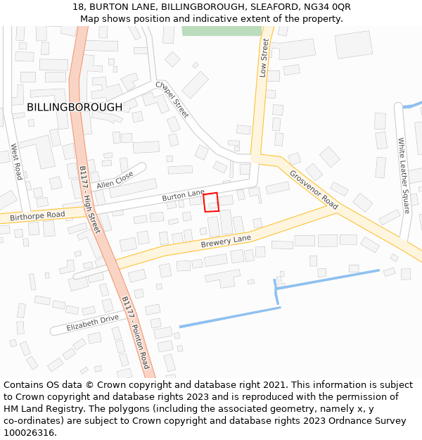 18, BURTON LANE, BILLINGBOROUGH, SLEAFORD, NG34 0QR: Location map and indicative extent of plot