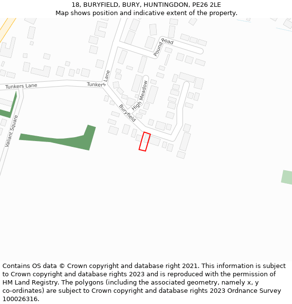 18, BURYFIELD, BURY, HUNTINGDON, PE26 2LE: Location map and indicative extent of plot