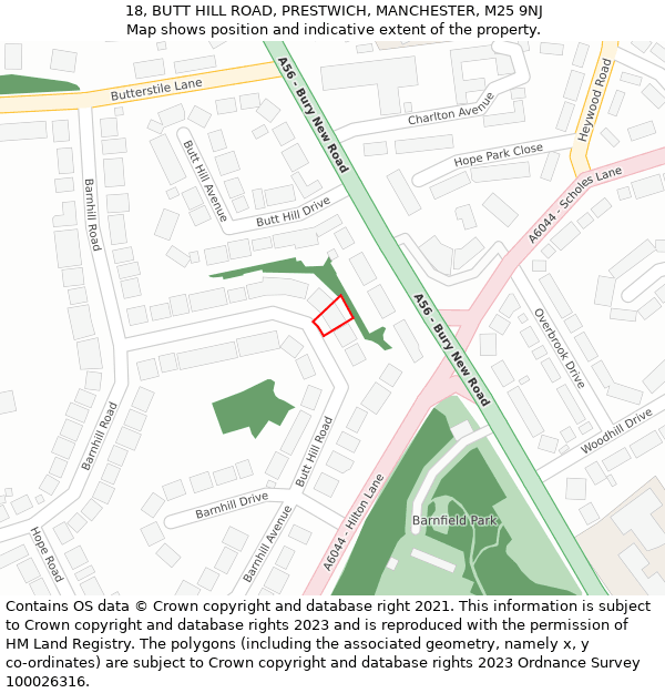 18, BUTT HILL ROAD, PRESTWICH, MANCHESTER, M25 9NJ: Location map and indicative extent of plot