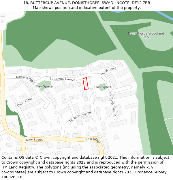 18, BUTTERCUP AVENUE, DONISTHORPE, SWADLINCOTE, DE12 7RR: Location map and indicative extent of plot