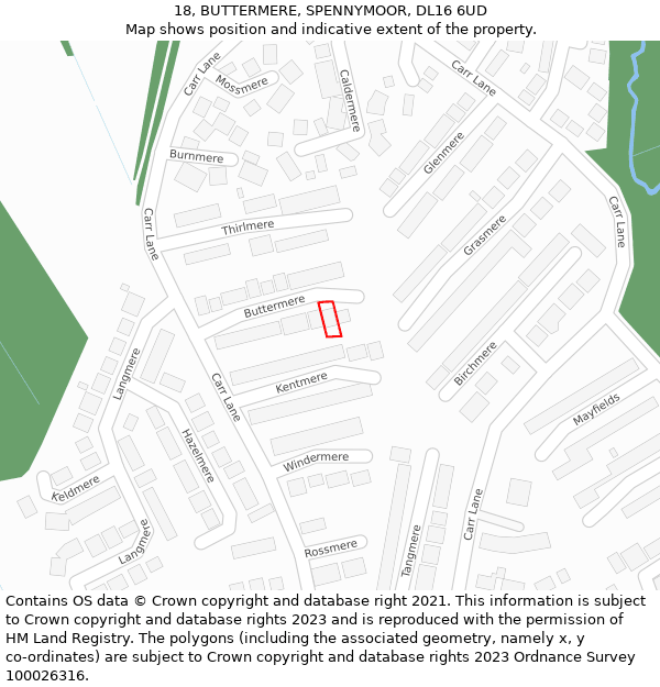 18, BUTTERMERE, SPENNYMOOR, DL16 6UD: Location map and indicative extent of plot