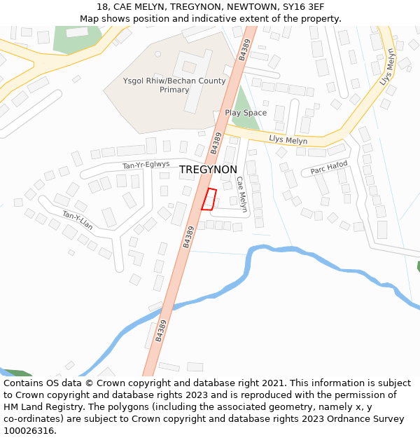 18, CAE MELYN, TREGYNON, NEWTOWN, SY16 3EF: Location map and indicative extent of plot