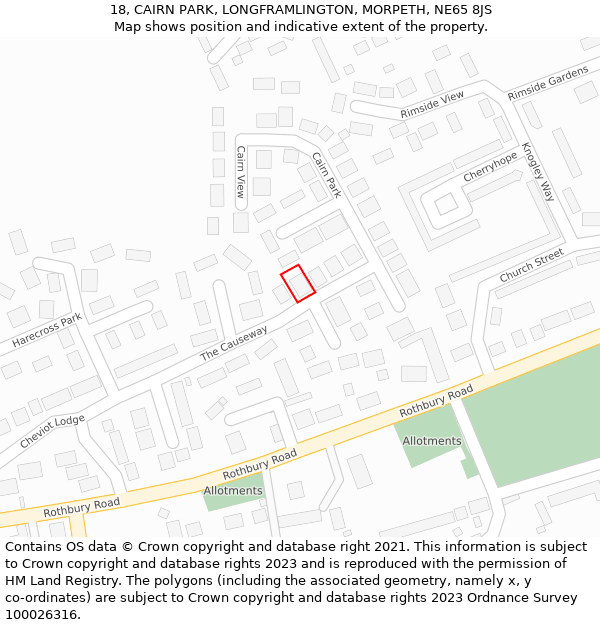 18, CAIRN PARK, LONGFRAMLINGTON, MORPETH, NE65 8JS: Location map and indicative extent of plot