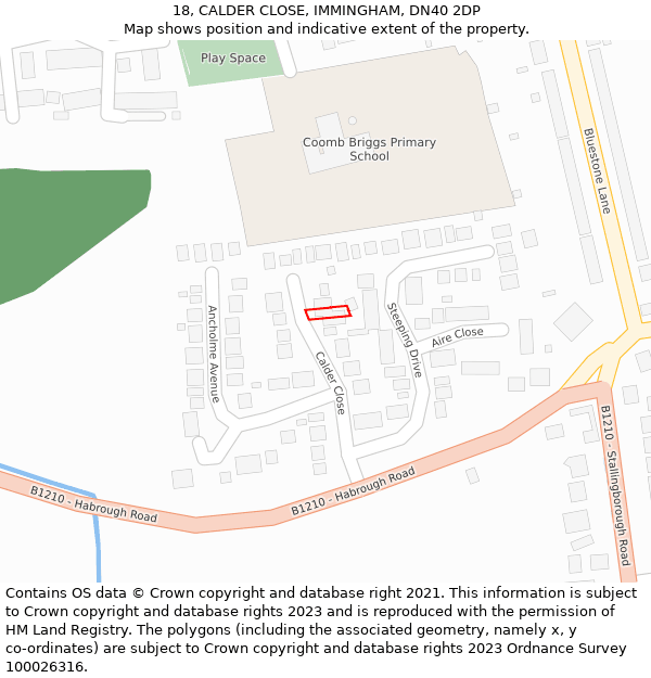 18, CALDER CLOSE, IMMINGHAM, DN40 2DP: Location map and indicative extent of plot