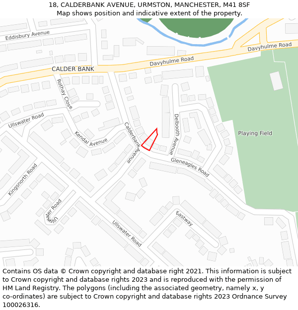 18, CALDERBANK AVENUE, URMSTON, MANCHESTER, M41 8SF: Location map and indicative extent of plot