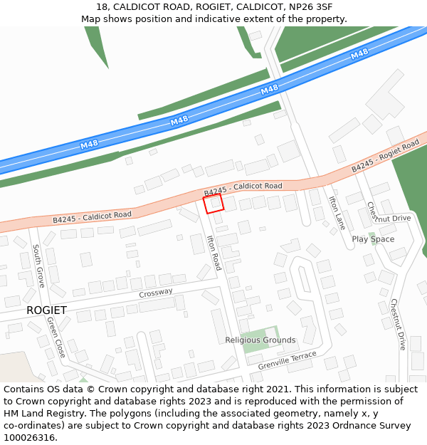 18, CALDICOT ROAD, ROGIET, CALDICOT, NP26 3SF: Location map and indicative extent of plot