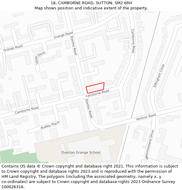 18, CAMBORNE ROAD, SUTTON, SM2 6RH: Location map and indicative extent of plot