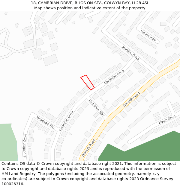 18, CAMBRIAN DRIVE, RHOS ON SEA, COLWYN BAY, LL28 4SL: Location map and indicative extent of plot