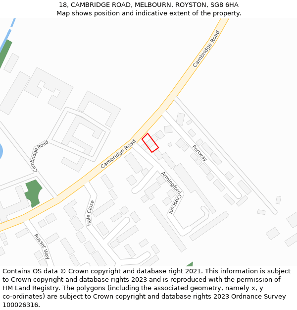 18, CAMBRIDGE ROAD, MELBOURN, ROYSTON, SG8 6HA: Location map and indicative extent of plot