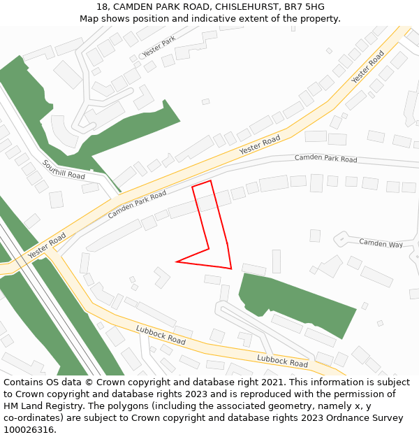 18, CAMDEN PARK ROAD, CHISLEHURST, BR7 5HG: Location map and indicative extent of plot