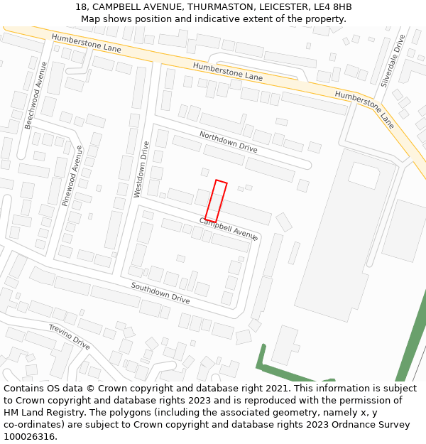 18, CAMPBELL AVENUE, THURMASTON, LEICESTER, LE4 8HB: Location map and indicative extent of plot