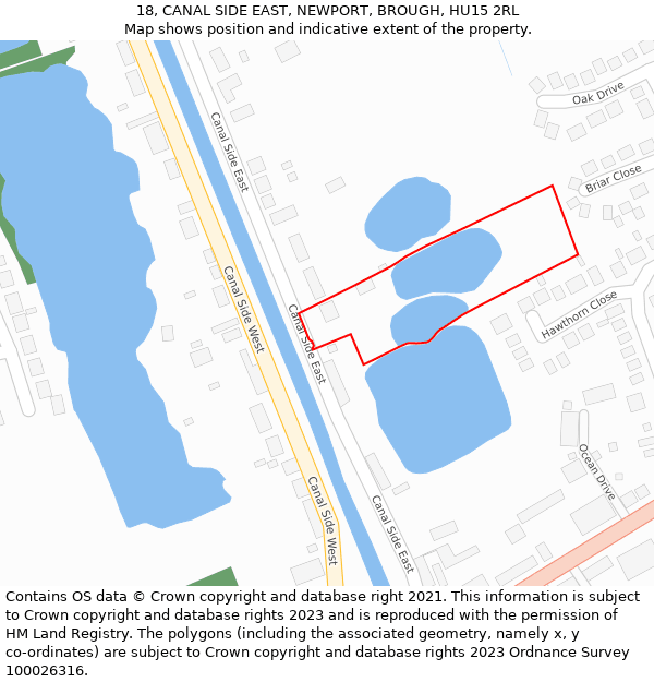 18, CANAL SIDE EAST, NEWPORT, BROUGH, HU15 2RL: Location map and indicative extent of plot