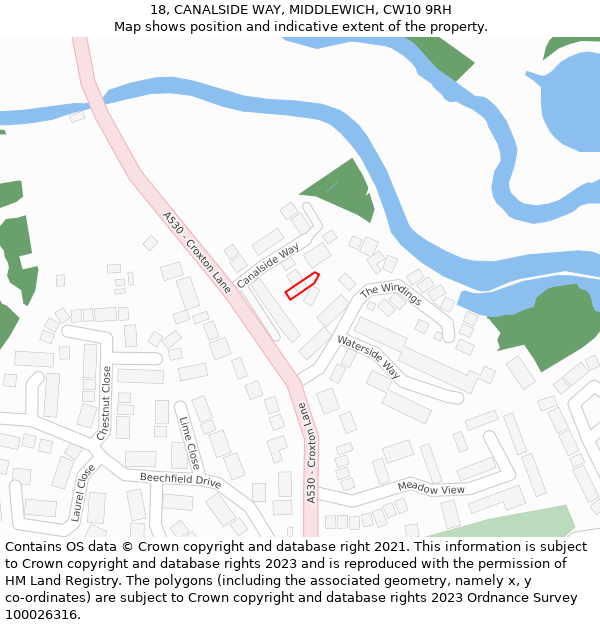 18, CANALSIDE WAY, MIDDLEWICH, CW10 9RH: Location map and indicative extent of plot