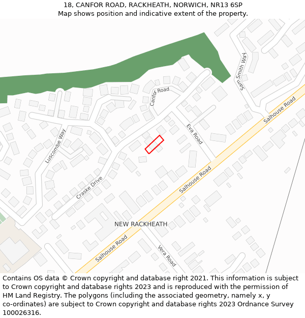 18, CANFOR ROAD, RACKHEATH, NORWICH, NR13 6SP: Location map and indicative extent of plot