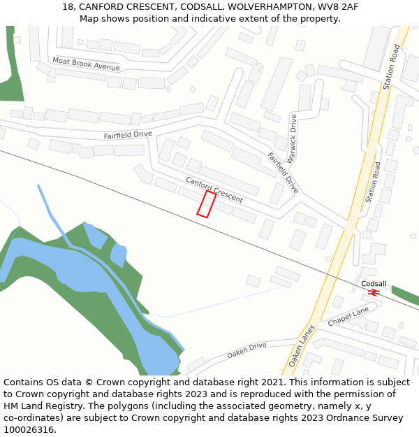 18, CANFORD CRESCENT, CODSALL, WOLVERHAMPTON, WV8 2AF: Location map and indicative extent of plot