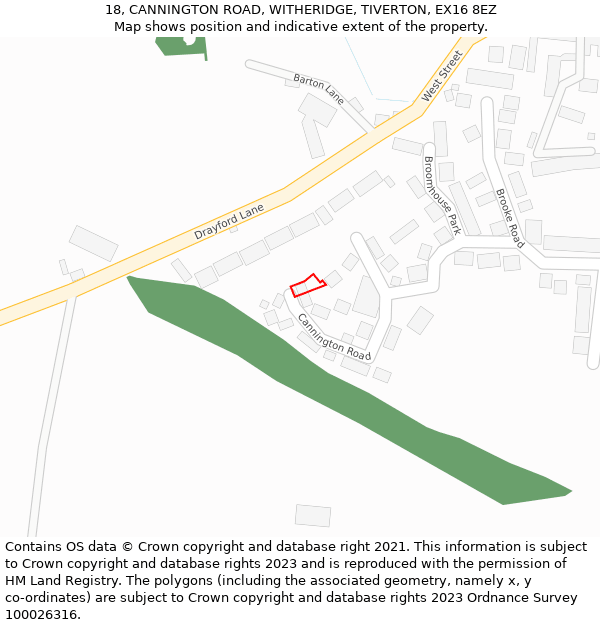 18, CANNINGTON ROAD, WITHERIDGE, TIVERTON, EX16 8EZ: Location map and indicative extent of plot